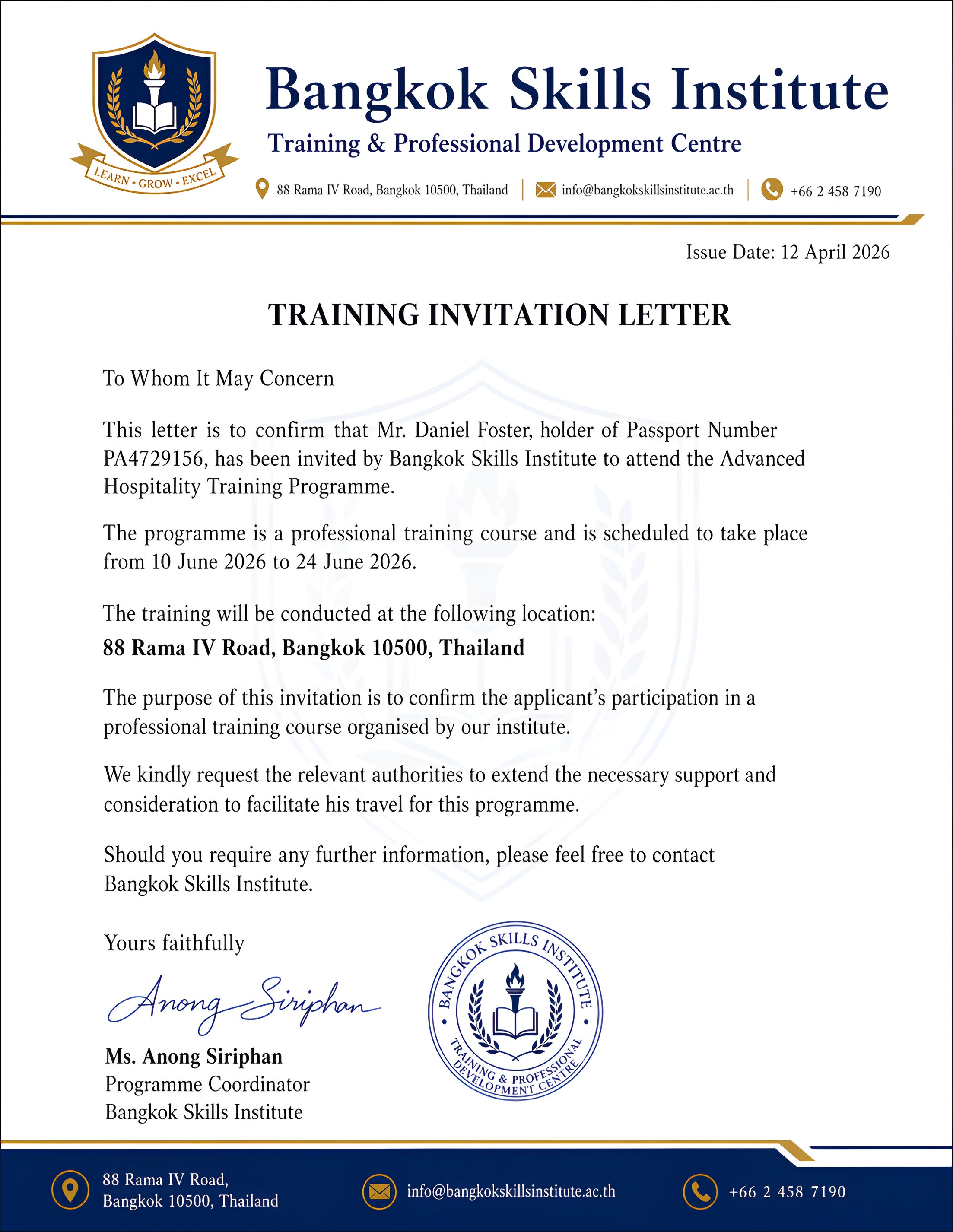 Sample of Training Invitation Letter