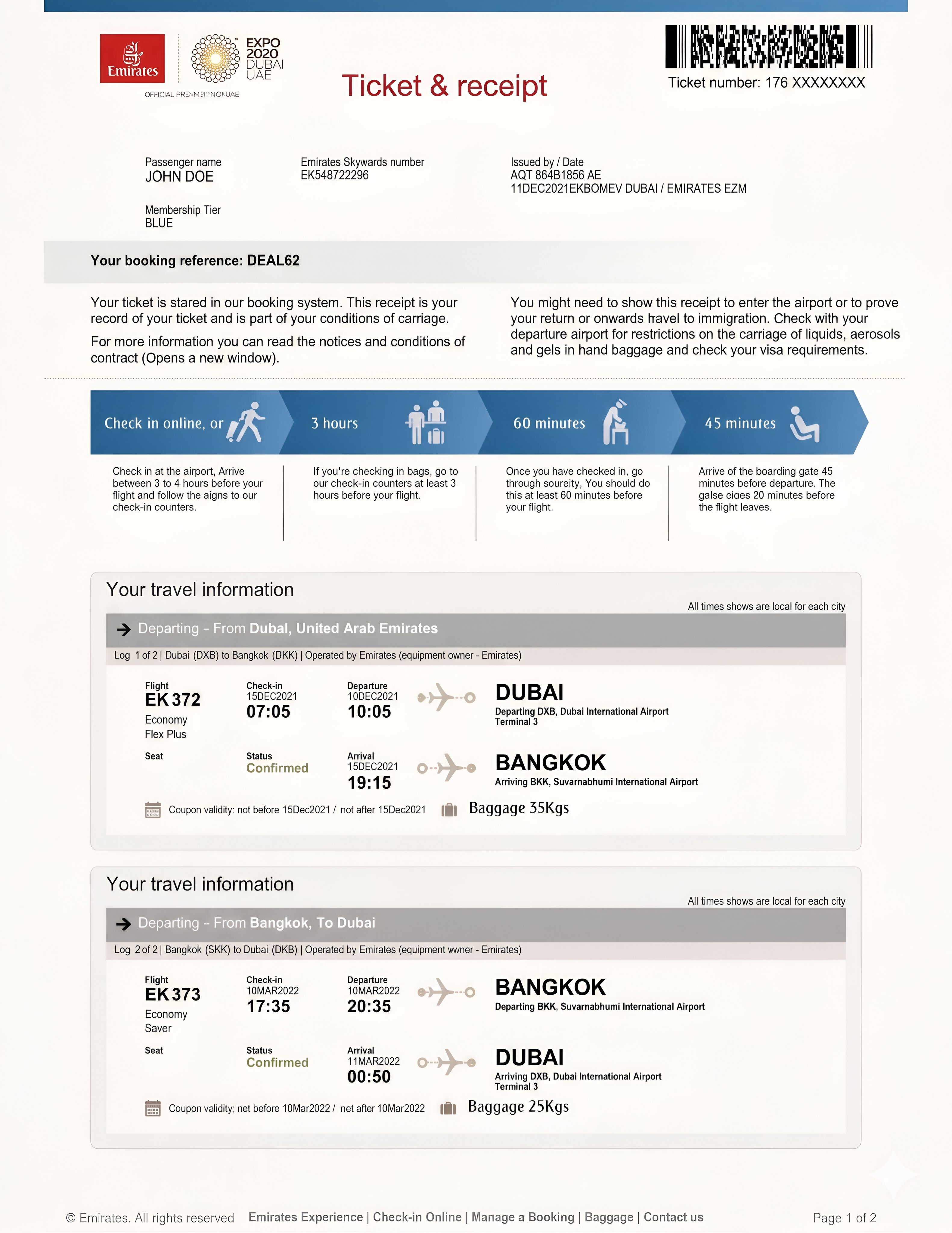 Sample of Confirmed Flight Ticket