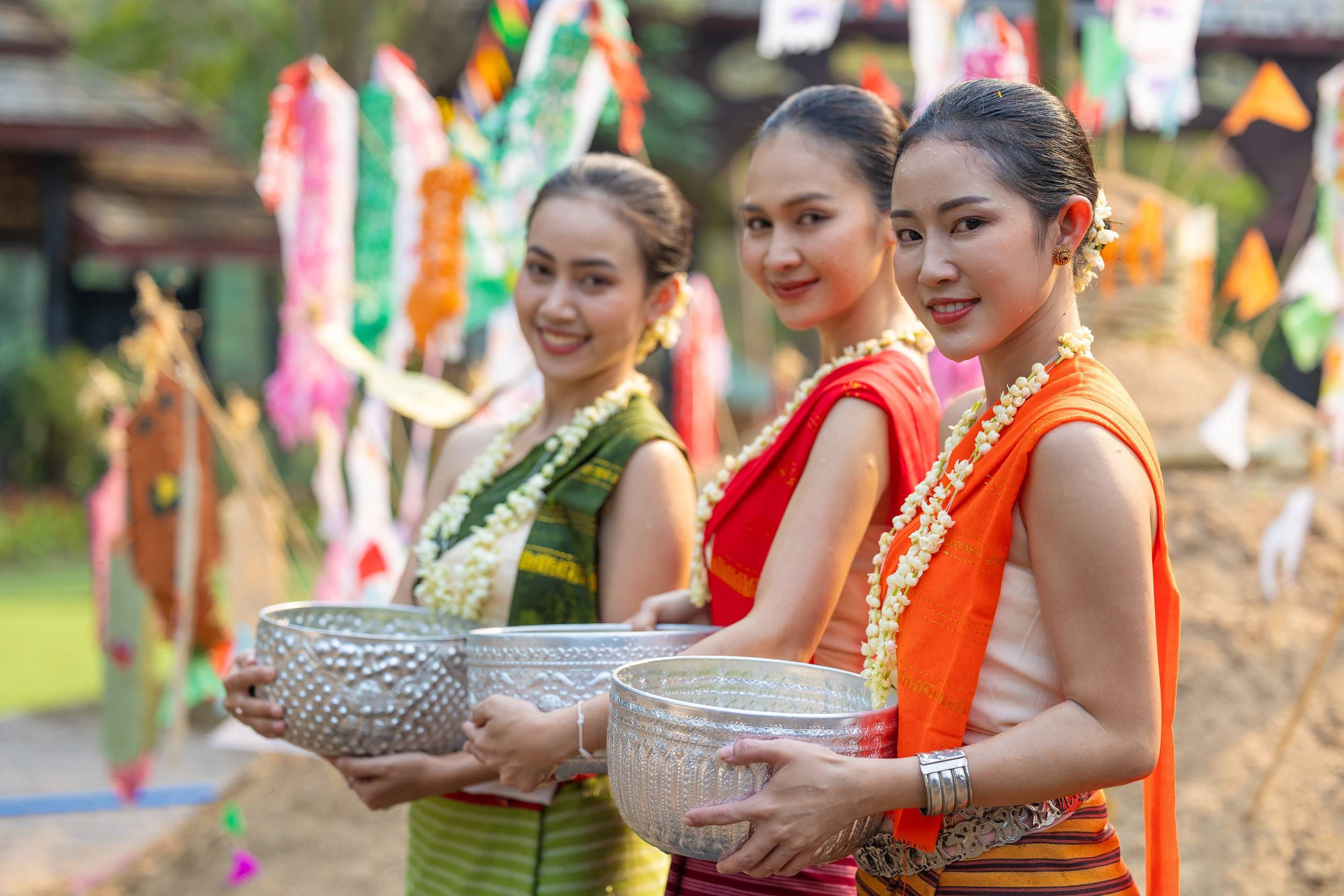 Thai Women Wearing Traditional Garments For A Thailand Festival Thai Women Wearing Traditional Garments For A Thailand Festival