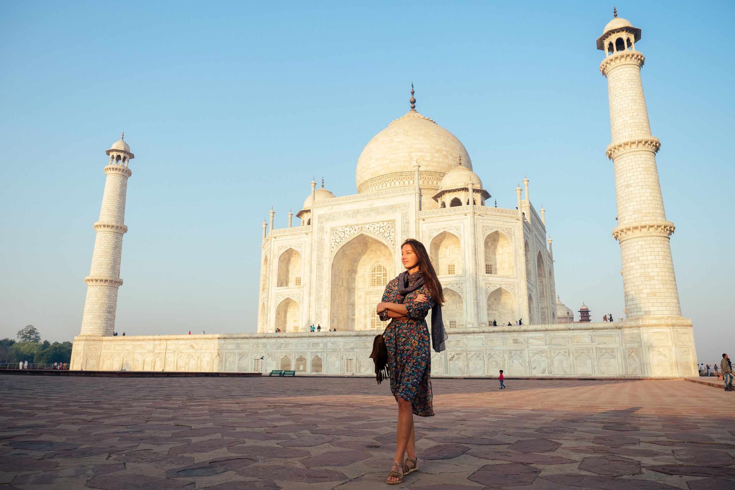 Young Girl Tourist Looking To The Taj Mahal In Agra India Young Girl Tourist Looking To The Taj Mahal In Agra India